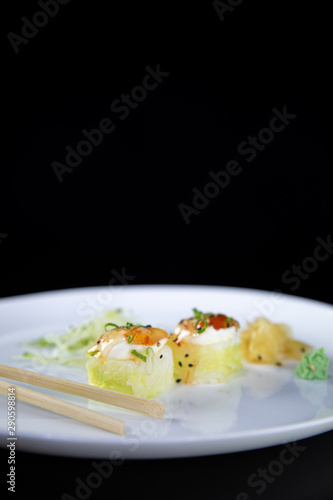 japanese food delicious salmon uramaki sushi with rice