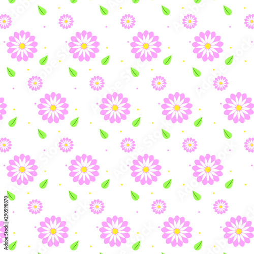 Cute Pink Floral Repeat Pattern with Leaves