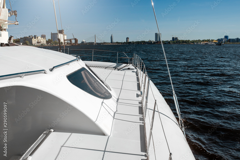 Close-up shot of an exterior on yacht on a sunny summer day. Close-up shot of an exterior on yacht on a sunny summer day.