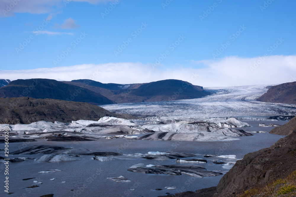 Hoffellsjokull glacier and lagoon in Vatnajökull National Park in the South of Iceland. Europe. Hoffellsjokull glacier and lagoon in Vatnajökull National Park in the South of Iceland. Europe.