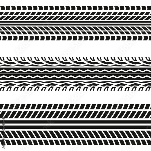 Set of seamless car tire tracks isolated on white background, seamless vector texture