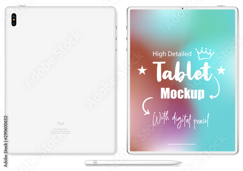 Mockup of a new version of 12.9-inch premium black pro tablet in trendy thin frame design. Isolated on a transparent background. Vector image.