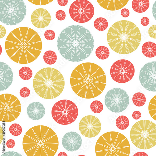Ornate circles seamless vector pattern background. Colorful retro geometric print design.