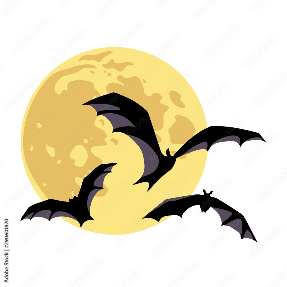 Obraz premium Vector illustration of a moon and bats isolated on a white background.