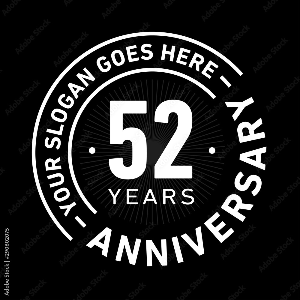 52 years anniversary logo template. Fifty-two years celebrating logotype. Black and white vector and illustration. 52 years anniversary logo template. Fifty-two years celebrating logotype. Black and white vector and illustration.