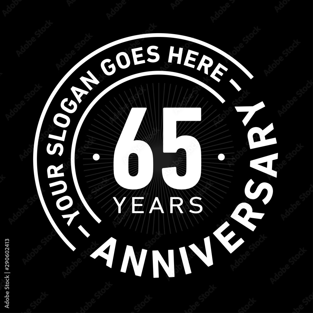 65 years anniversary logo template. Sixty-five years celebrating logotype. Black and white vector and illustration.