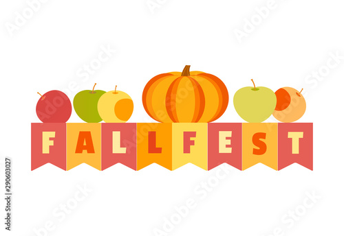 Hand drawn Fall Fest flat color vector headline