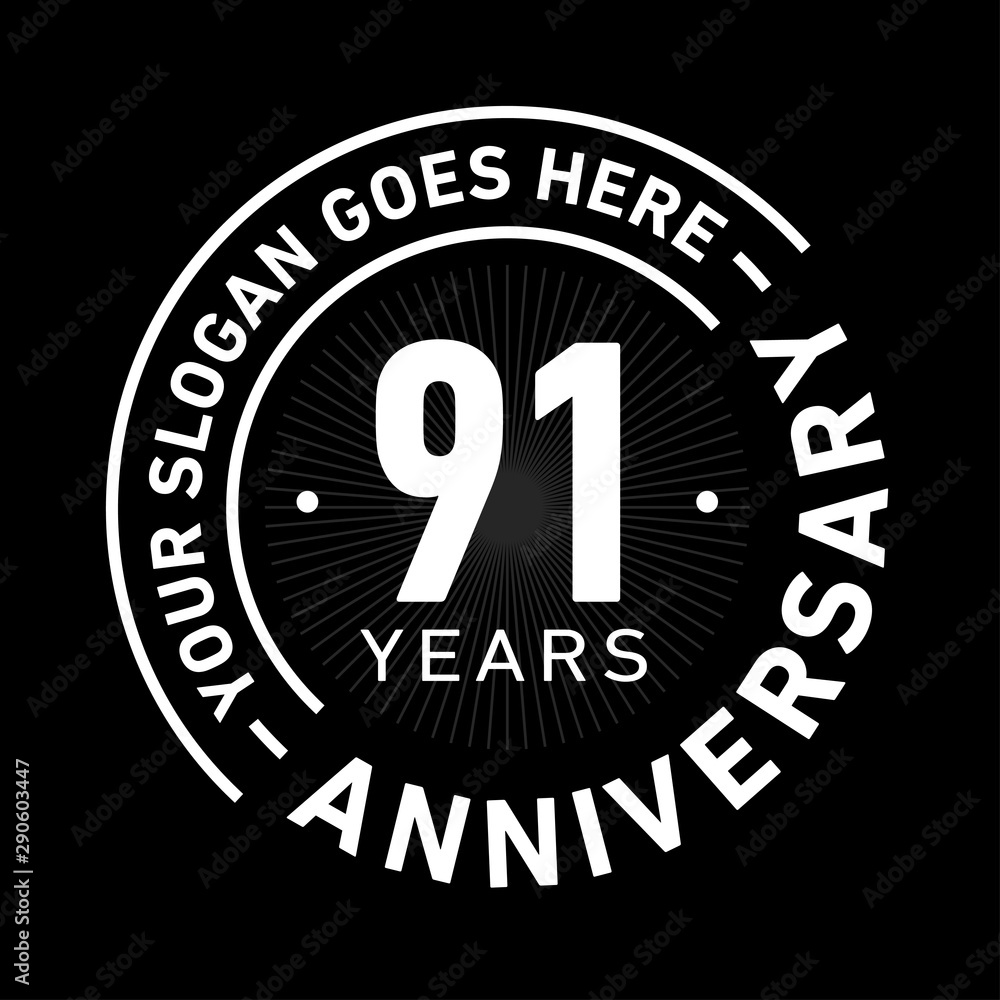 91 years anniversary logo template. Ninety-one years celebrating logotype. Black and white vector and illustration.
