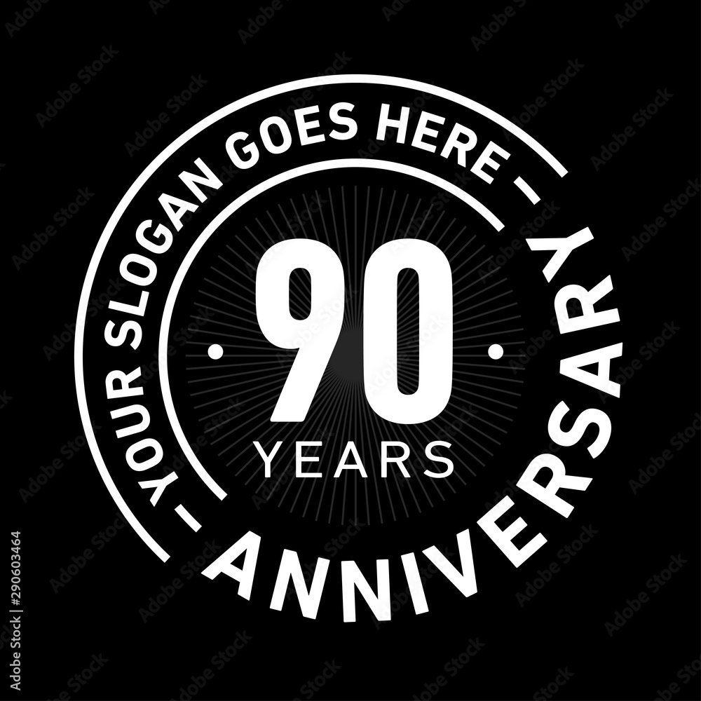 90 years anniversary logo template. Ninety years celebrating logotype. Black and white vector and illustration.