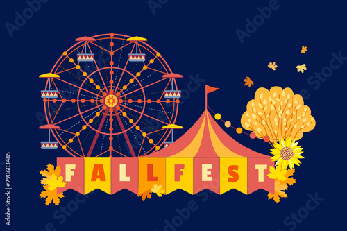 Autumn Fall Fest Fun flat color vector poster