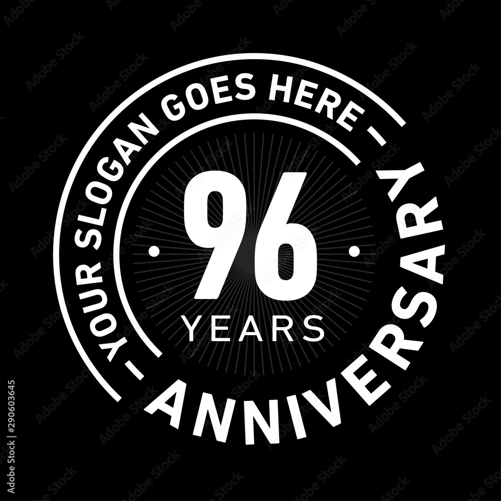96 years anniversary logo template. Ninety-six years celebrating logotype. Black and white vector and illustration.