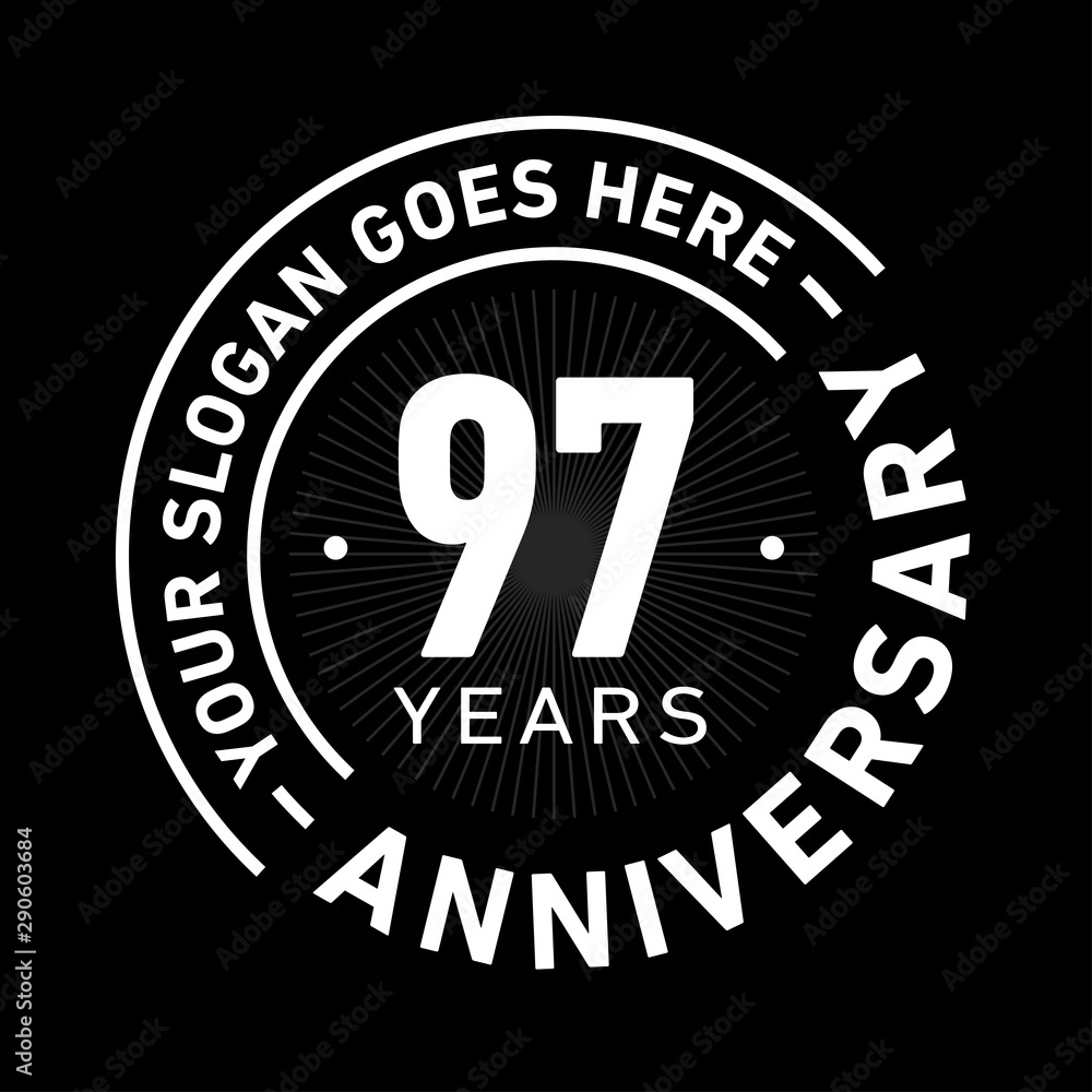 97 years anniversary logo template. Ninety-seven years celebrating logotype. Black and white vector and illustration.