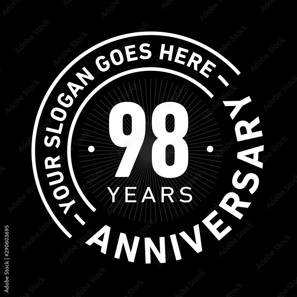 98 years anniversary logo template. Ninety-eight years celebrating logotype. Black and white vector and illustration.