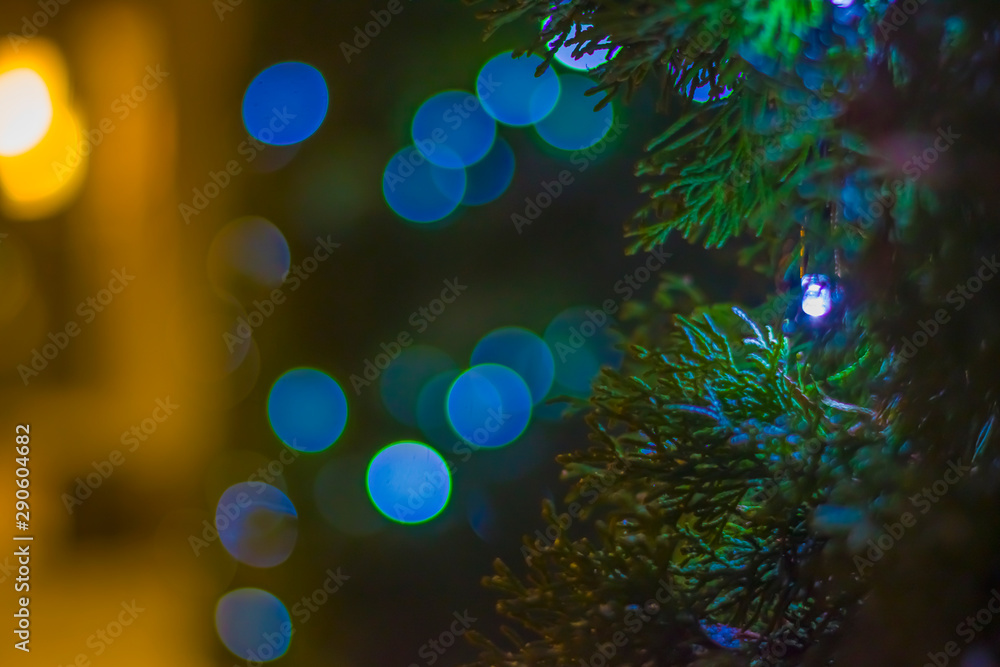 Christmas tree lights bokeh flat interior Christmas tree lights bokeh flat interior