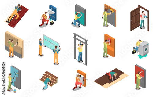 Home Repair Worker Icons Set