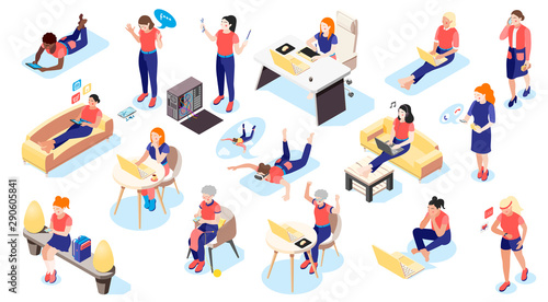 Women And Technology Isometric Icons © Macrovector
