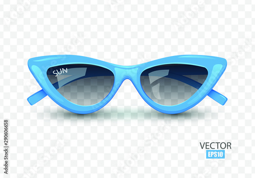 Women's sunglasses, blue glasses, women's accessory. Summer season, the sea, the beach. Vector illustration.