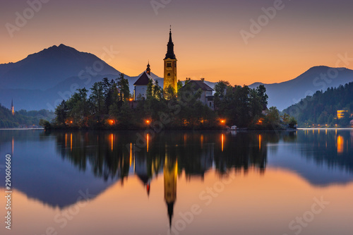 Sunrise landscape, Lake Bled, Alps, Slovenia, Europe