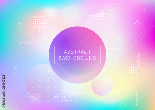 Dynamic shape background with liquid fluid. Holographic bauhaus gradient with memphis elements. Graphic template for brochure, banner, wallpaper, mobile screen. Hipster dynamic shape background.