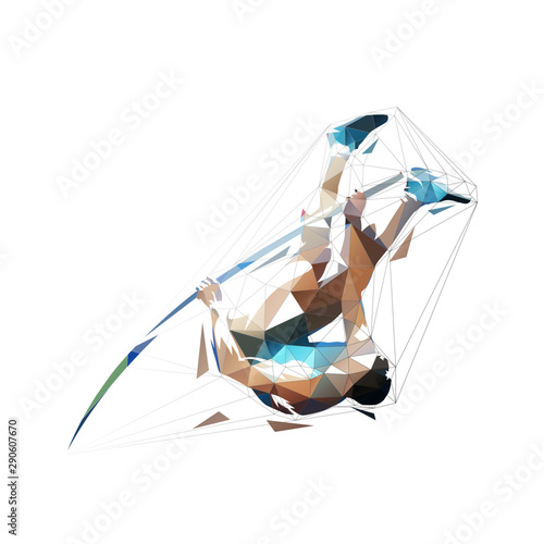 Pole vault, abstract low polygonal isolated vector illustration, geometric jumping athlete photo