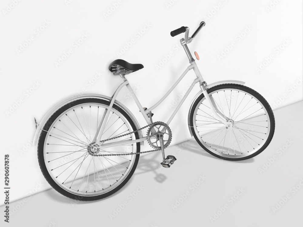 Bicycle against the wall. 3d rendering.