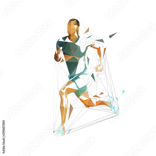 Running man, low polygonal vector illustration. Abstract geometric runner, side view