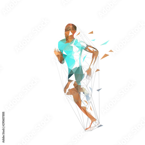 Running man, low polygonal vector illustration. Abstract geometric runner, side view