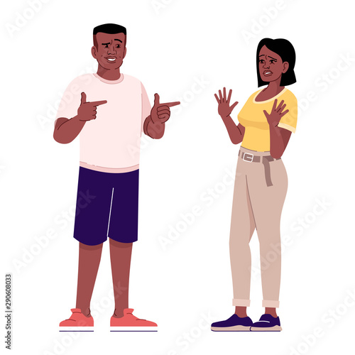 Rejected flirt flat vector illustration. Unwanted attention. Sexual harassment. Man tries to wooing for woman isolated cartoon characters with outline elements on white background