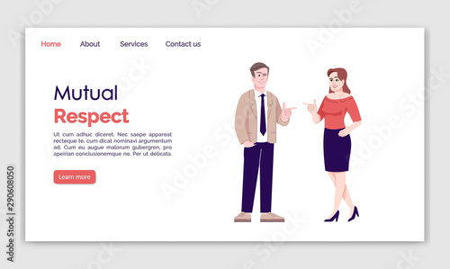 Mutual respect landing page vector template. Friendly communication website interface idea with flat illustrations. Joking talk homepage layout. Flirtation web banner, webpage cartoon concept