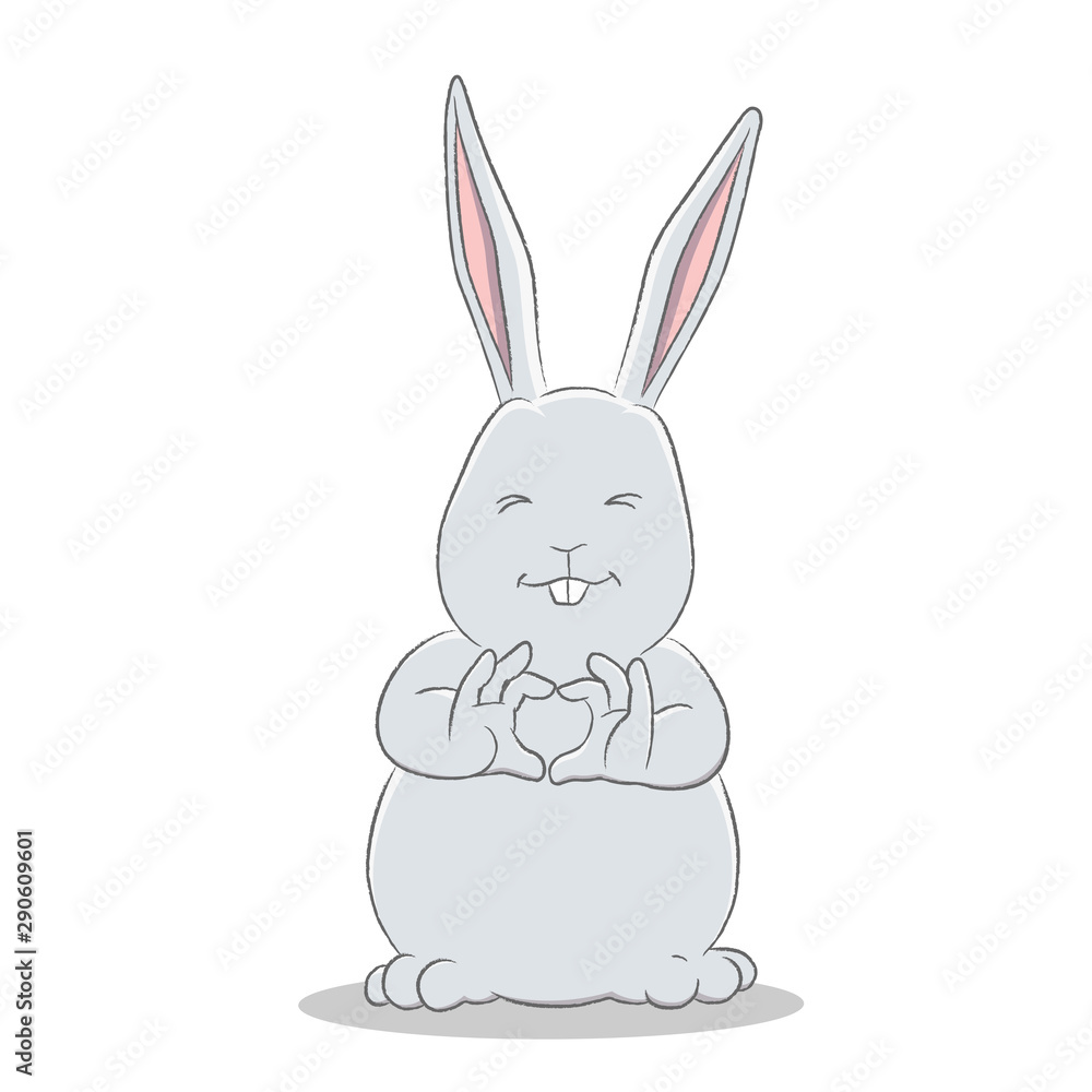 Grey Easter Bunny Making a Heart Illustration