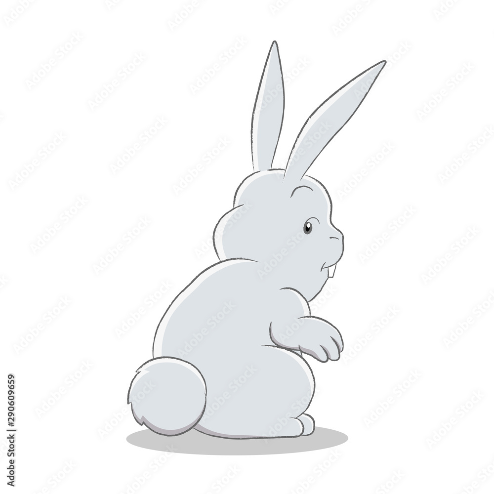 Grey Easter Bunny Standing and Looking Back Over Shoulder Illustration
