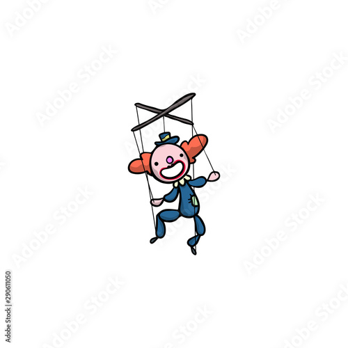 Smiling red haired clown puppet with strings vector illustration