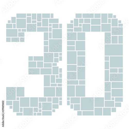 30th Birthday / Anniversary Numbers Vector Mood Board & Branding Presentation. Creative Theme Number Concept Mood Board, Anniversary Celebration, Birthday Celebration. Picture Display & Montage. - Vec