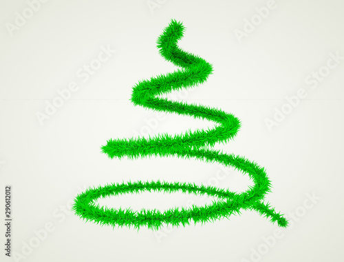 spiral with green hairs stylized christmas tree. 3d rendering. illustration