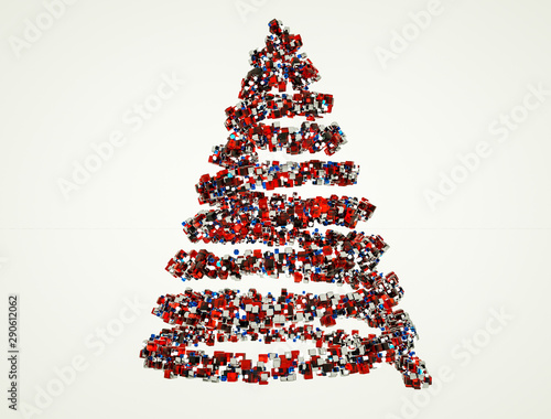 spiral of multi-colored cubes stylized Christmas tree. 3d rendering. illustration