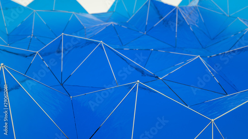 transparent blue low poly background with metal grill. 3d rendering. illustration
