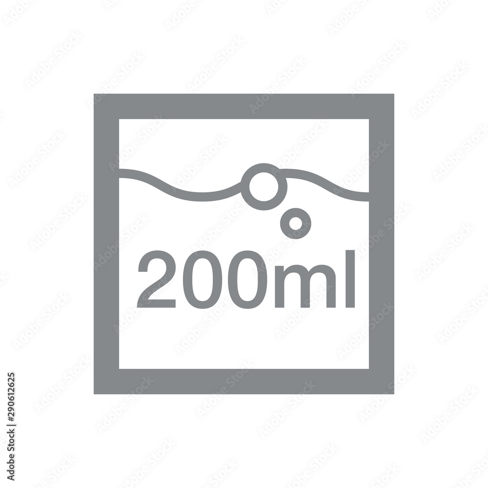 Liter l sign (l-mark) estimated volumes 200 milliliters (ml) Vector symbol  packaging, labels used for prepacked foods, drinks different liters and  milliliters. 200 ml vol single icon isolated on white Stock Vector