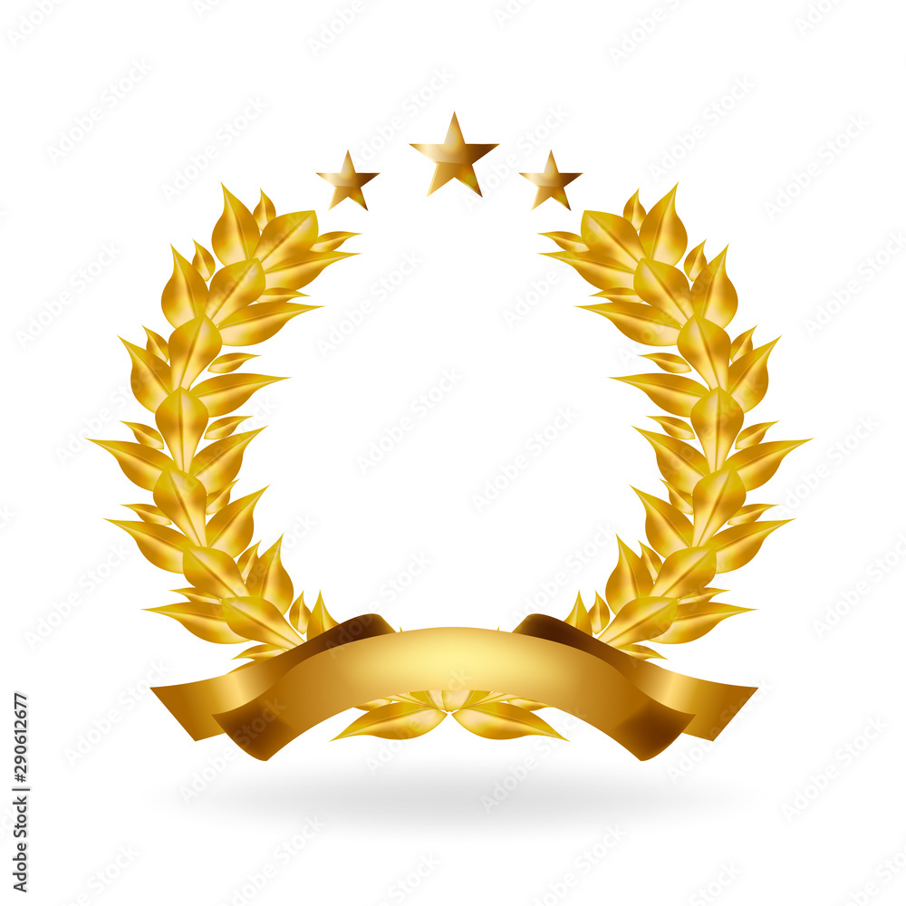 Gold laurel wreath award. Laurel wreath with golden ribbon. Vector award  design templates Stock Vector | Adobe Stock