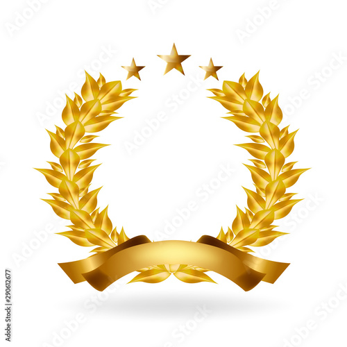 Gold laurel wreath award. Laurel wreath with golden ribbon. Vector award design templates