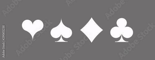 Icons Set shape diamonds, clovers, hearts, spades Four Playing card suits icons template. High quality outline Playing card suit shape symbol pictogram for web design or mobile app on gray background