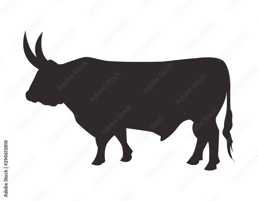 Silhouette bull on white background. Vector icon. Silhouette bull on white background. Vector icon.