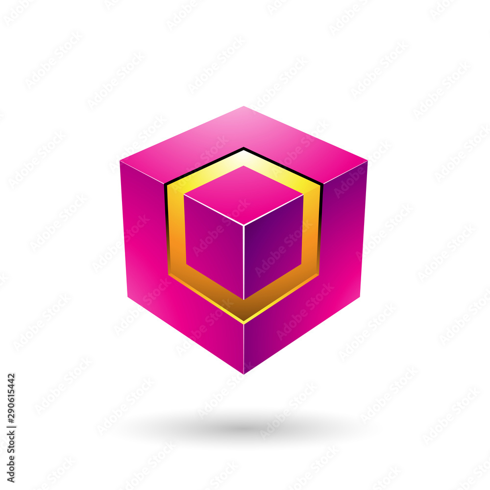 Magenta Bold Cube with Glowing Core Illustration Magenta Bold Cube with Glowing Core Illustration
