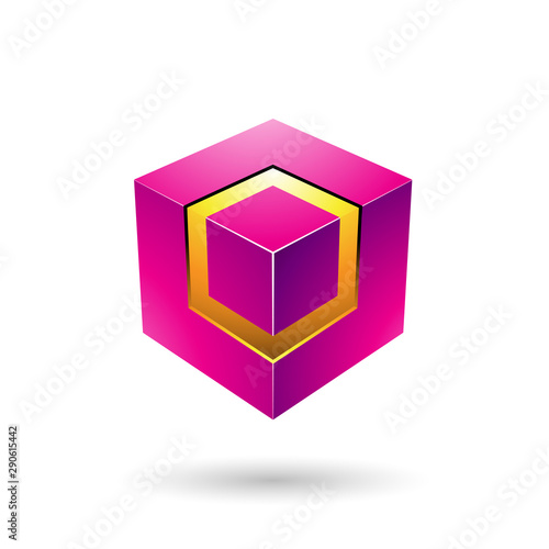 Magenta Bold Cube with Glowing Core Illustration