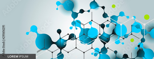 Vector color illustration connection molecules and hexagon pattern