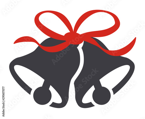 Christmas bells symbol red ribbon vector illustration