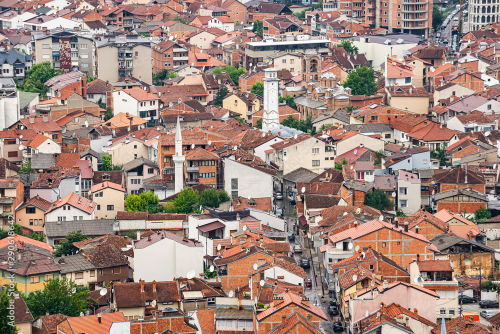 Prizren, Kosovo - July 29, 2019. Detail of houses of center