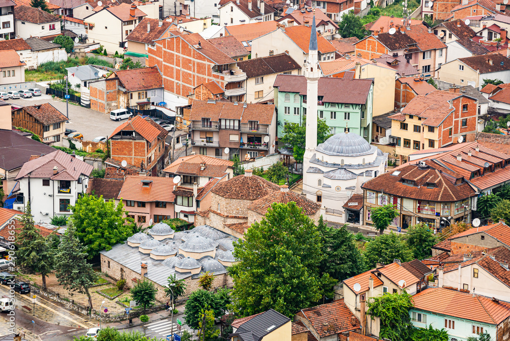 Prizren, Kosovo - July 29, 2019. Detail of houses of center