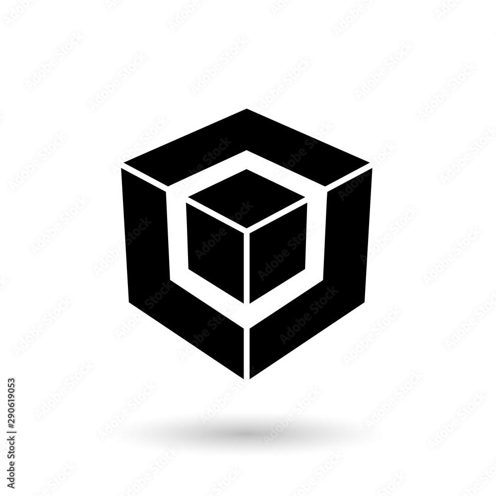 Monochrome Black Cube in Cube Illustration Monochrome Black Cube in Cube Illustration