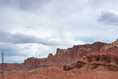 Capitol Reef National Park low angle landscape of pink and red stone hillside
