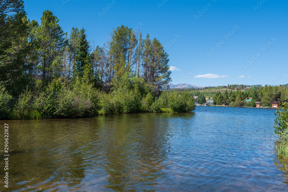 Landscape of a lake and trees near Granby Colorado